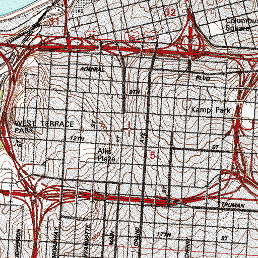 Topographic Map of City Center Square, MO