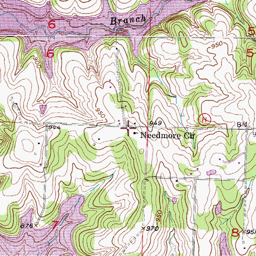 Topographic Map of Needmore, MO