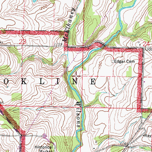 Topographic Map of Gibson Oatfield, MO