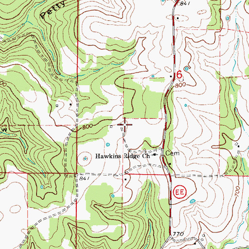 Topographic Map of Hawkins Ridge, MO