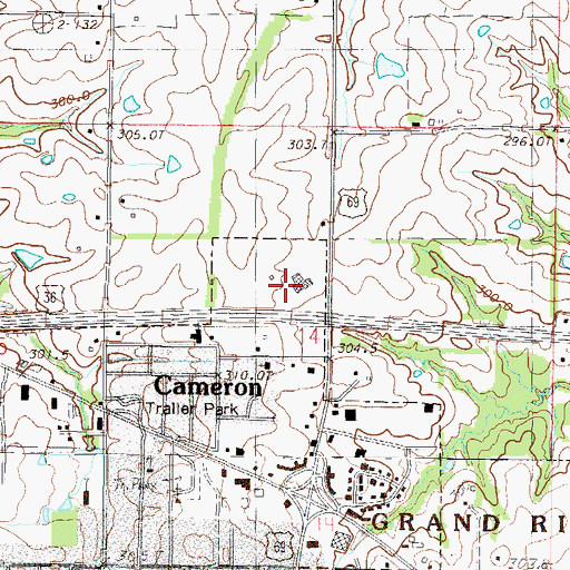 Topographic Map of Four County Plaza, MO