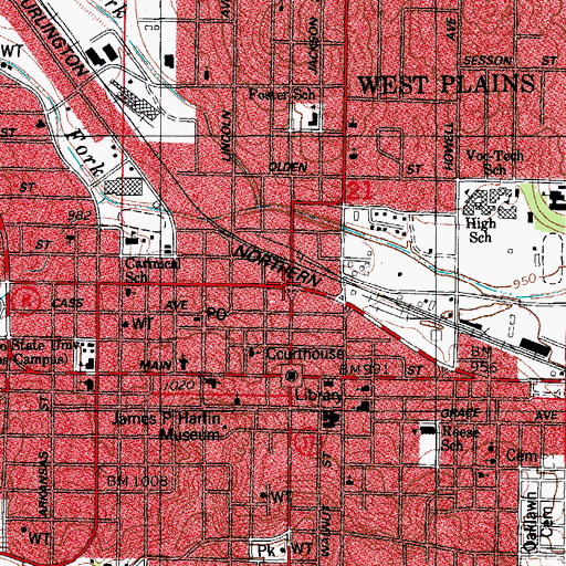 Topographic Map of Southern Hills Shopping Center, MO