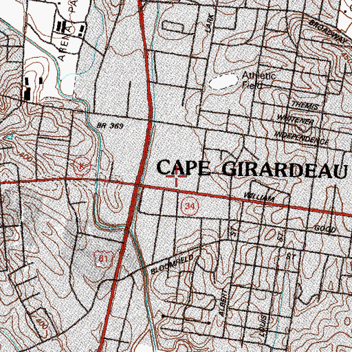 Topographic Map of Town Plaza, MO