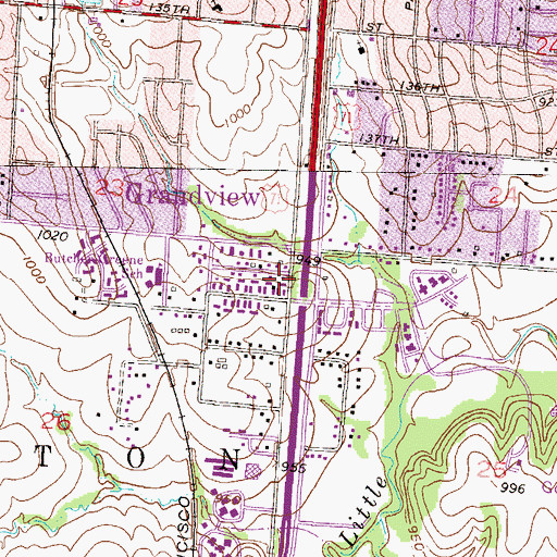 Topographic Map of Meadows Shopping Center, MO