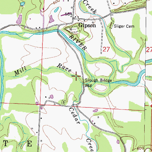 Topographic Map of Slough Bridge, AR
