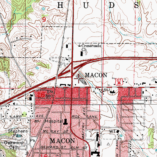 Topographic Map of Macon Plaza, MO