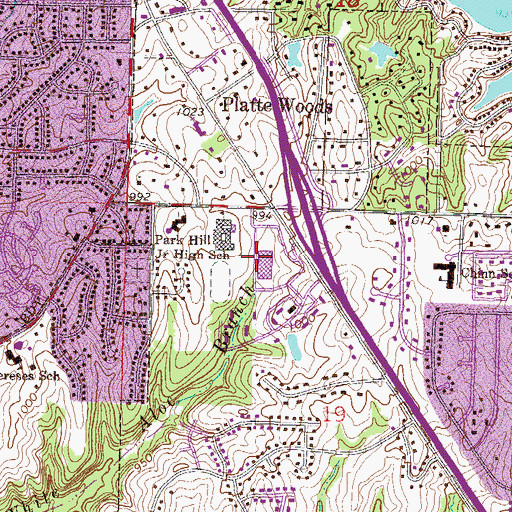 Topographic Map of Platte Woods Center, MO