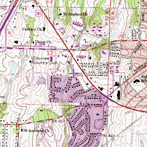 Topographic Map of Liberty Landing Shopping Center, MO