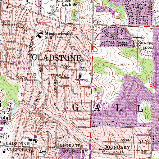 Topographic Map of Meadowbrook Shopping Center, MO