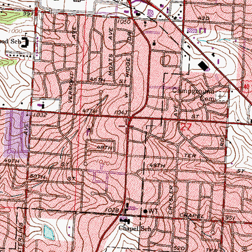 Topographic Map of Blue-Vue Shops, MO