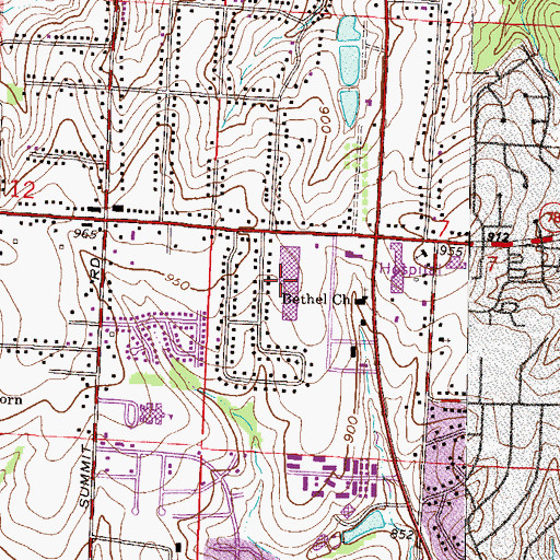 Topographic Map of Hub Shopping Center, MO