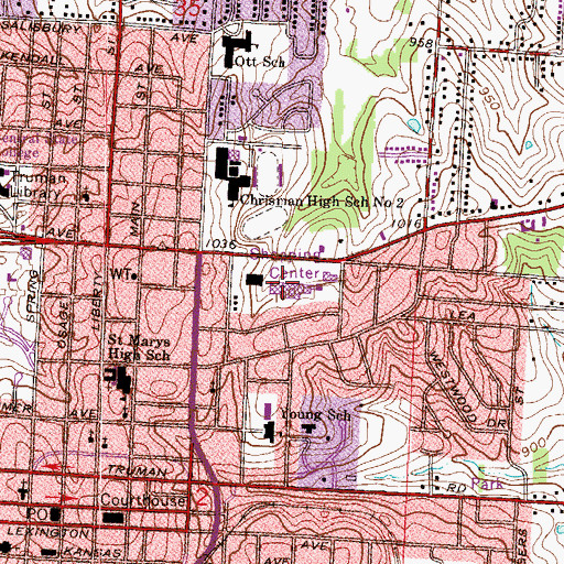 Topographic Map of Chrisman Plaza, MO