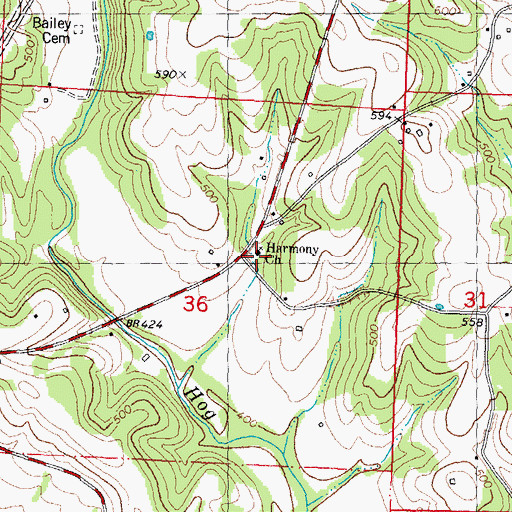 Topographic Map of Huskey, MO