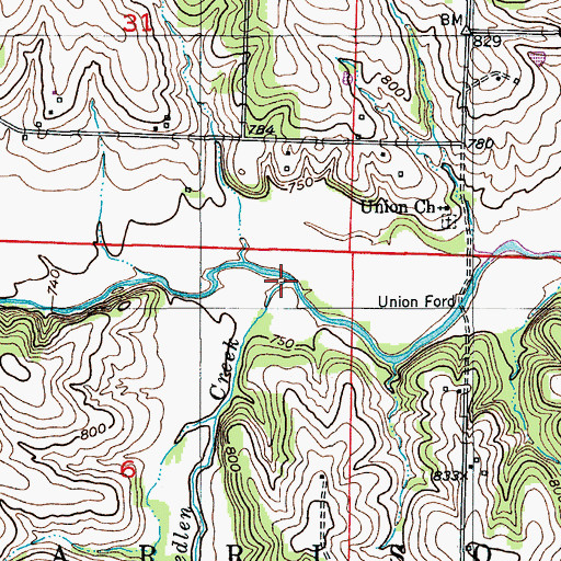 Topographic Map of Medlen Creek, MO