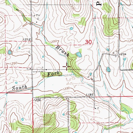 Topographic Map of South Fork Brush Creek, MO