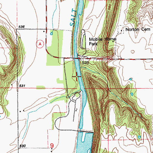Topographic Map of Bluff View Recreation Area, MO