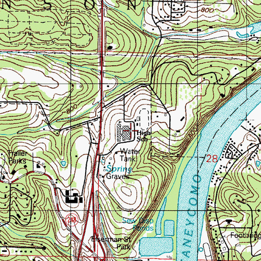 Topographic Map of Branson Senior High School, MO