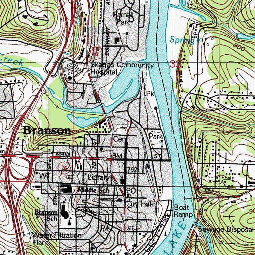 Topographic Map of Branson City Cemetery, MO