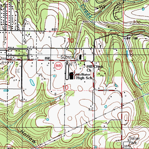 Topographic Map of Hollister Senior High School, MO
