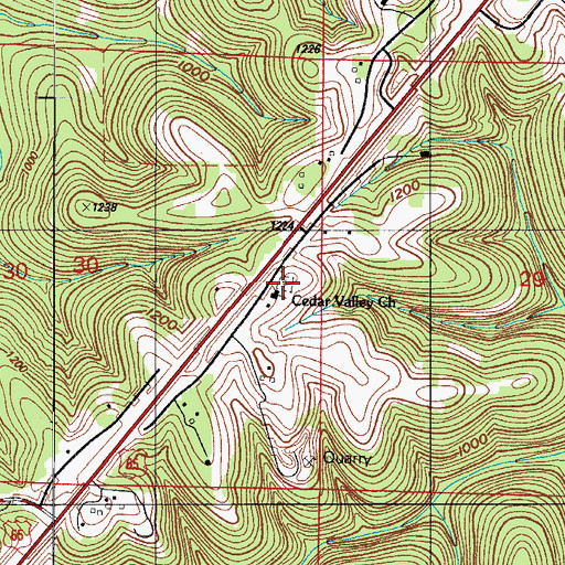 Topographic Map of Cedar Valley Cemetery, MO