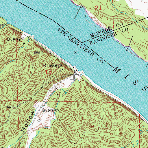 Topographic Map of Brickeys Hollow, MO