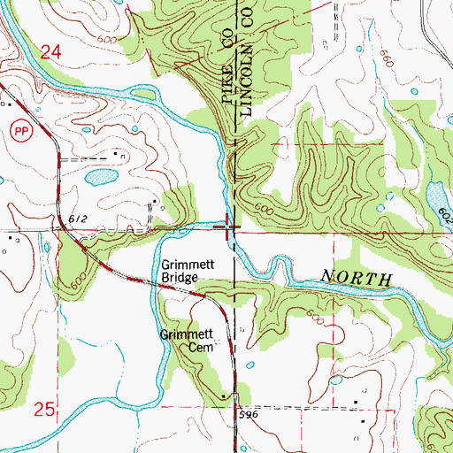 Topographic Map of Indian Creek, MO