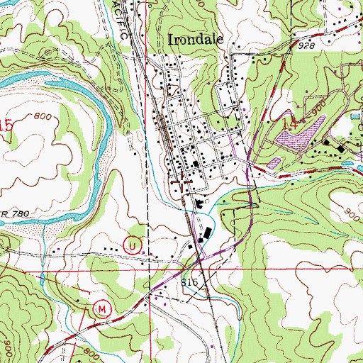 Topographic Map of Irondale, MO