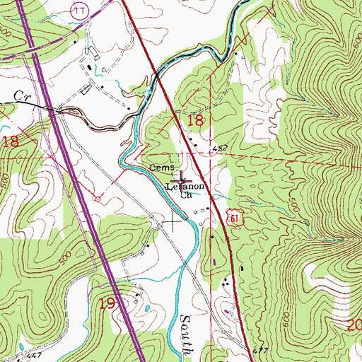 Topographic Map of Lebanon Church, MO