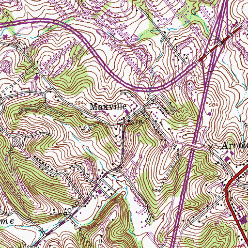 Topographic Map of Maxville, MO
