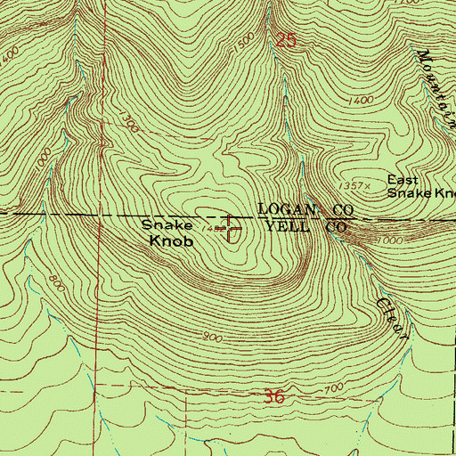 Topographic Map of Snake Knob, AR