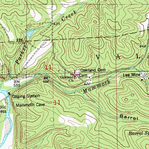 Topographic Map of Oakland Church, MO