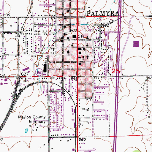 Topographic Map of Palmyra, MO