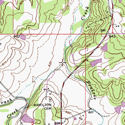 Topographic Map of Prairie Creek, MO