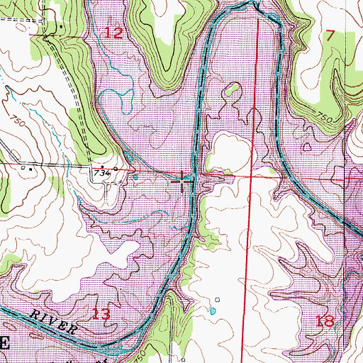 Topographic Map of Pretty Bob Creek, MO