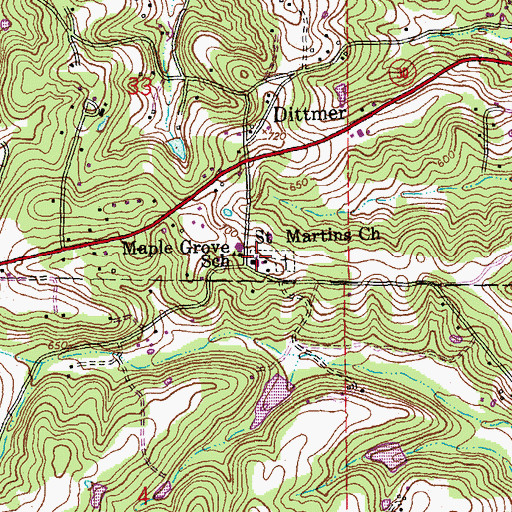 Topographic Map of Saint Martins Church, MO