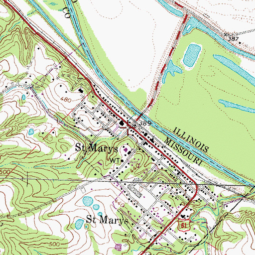 Topographic Map of Saint Mary, MO