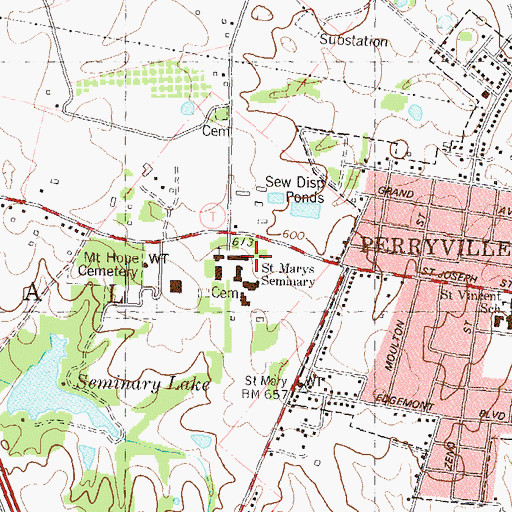 Topographic Map of Saint Marys Seminary, MO