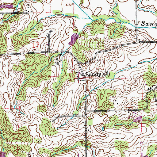 Topographic Map of Sandy Church, MO