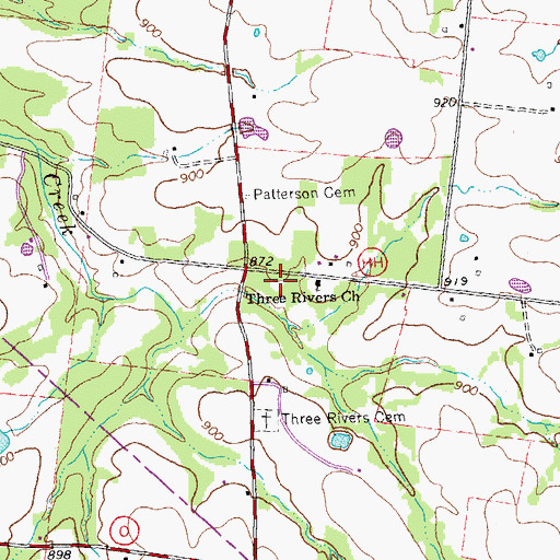 Topographic Map of Three Rivers Baptist Church, MO