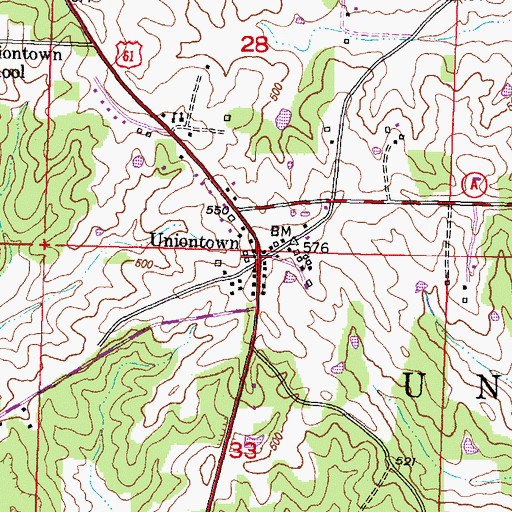 Topographic Map of Uniontown, MO