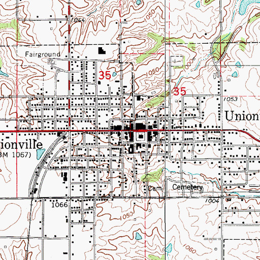 Topographic Map of Unionville, MO