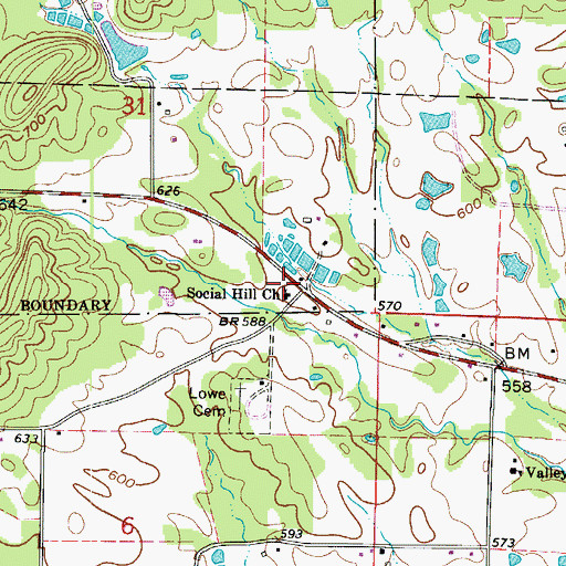Topographic Map of Social Hill Church, AR