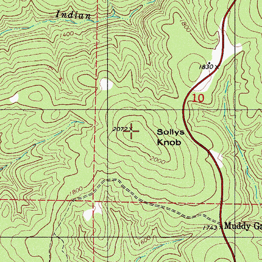 Topographic Map of Sollys Knob, AR