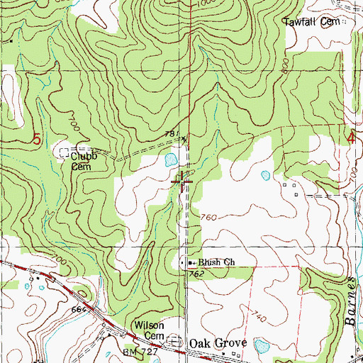 Topographic Map of Oak Grove Church (historical), MO