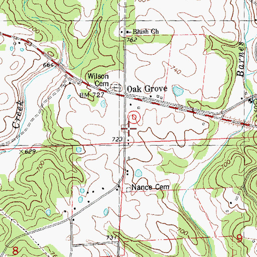Topographic Map of Oak Grove School (historical), MO