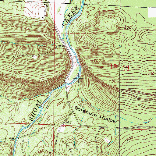 Topographic Map of Sorghum Hollow, AR