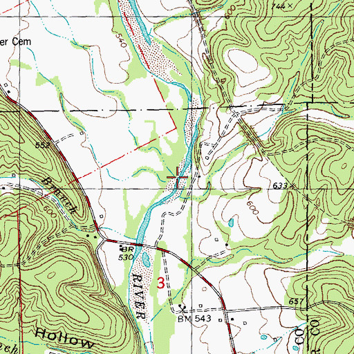 Topographic Map of Whiteners Creek, MO