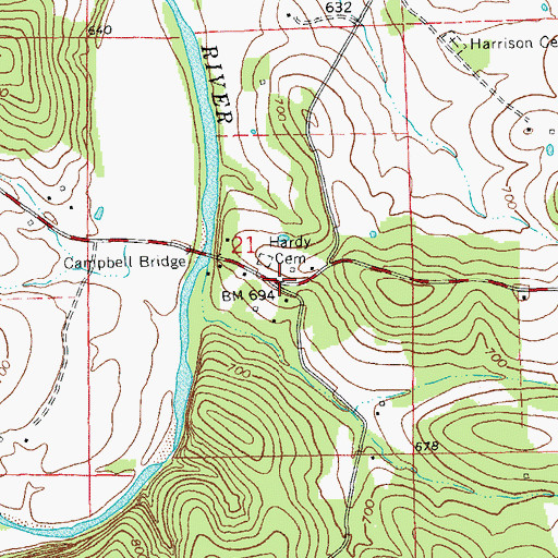 Topographic Map of Harrison Mills, MO