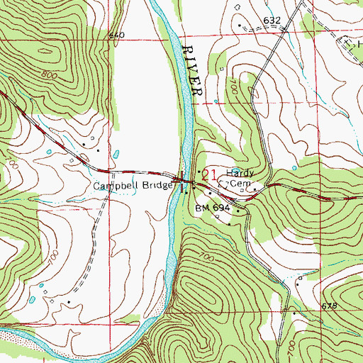 Topographic Map of Hardy Ford, MO