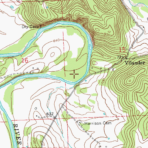 Topographic Map of Harrison Ford, MO